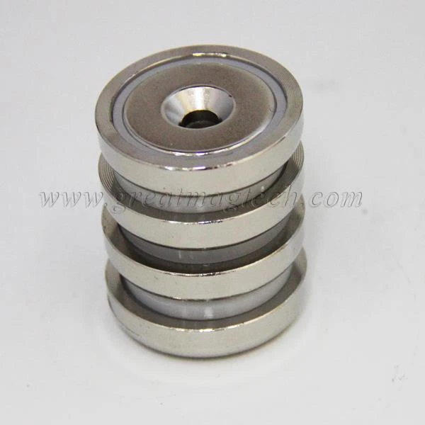 Neodymium magnetic pots with countersunk hole